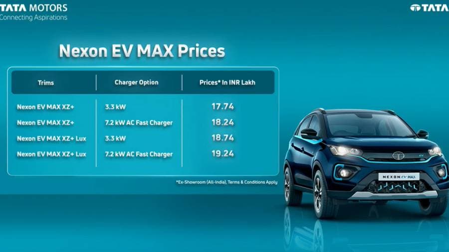 Tata Nexon EV Max launched with 437 km range, prices start from Rs 17.74 lakh 2022 tata nexon ev max full price list