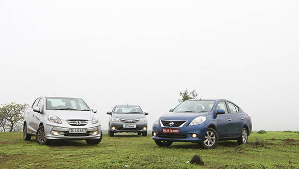 Honda Amaze, Toyota Etios and Nissan Sunny 