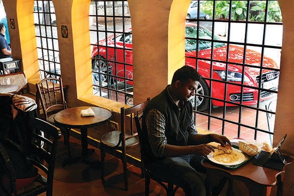 Lunch I'm a complete food junkie and love indulging  in some good food. This meant I had to drive to one of my favourite eateries in Mumbai. Normally I'm asked to park slightly away from the cafe but guess what? Since  it was a TT, I could park the car next to my table. Such are the benefits of driving a sportscar, especially in red. The waiter even thought the car was from Maranello until the actual car passed by.