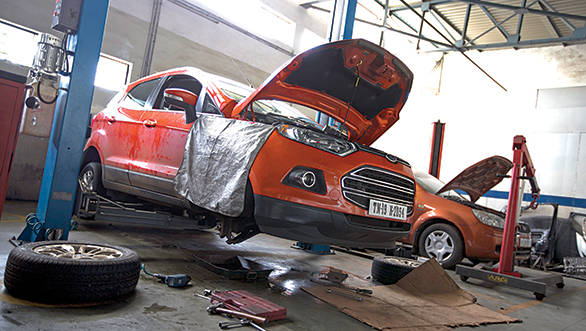 The EcoSport's ABS problems being tended to at Ford's Nagpur service station