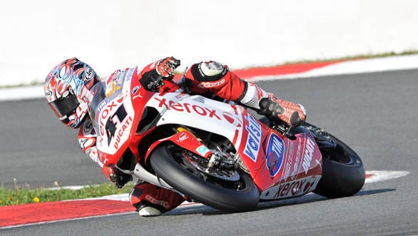 Noriyuki Haga in action on the Xerox Ducati with Feel Racing in 2010