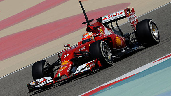 Lowered chassis and the nose end of the new Ferrari F14T 