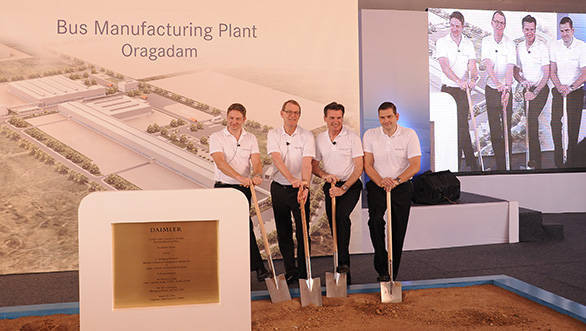 L-R: Markus Villinger,Head - Daimler Buses India Hartmut Schick, Head - Daimler Buses & CEO  EvoBus GmbH Dr. Wolfgang Bernhard, Member of the Board of Management of Daimler AG, responsible for Daimler Trucks and Daimler Buses Marc Llistosella,Managing Director & CEO,Daimler India Commercial Vehicles Pvt. Ltd