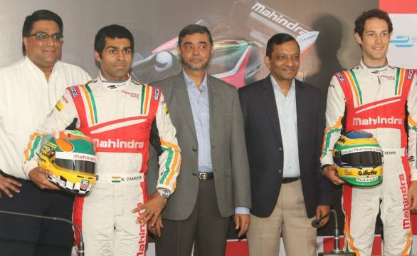 Dilbagh Gill, Karun Chandhok, SP Shukla, Pawan Goenka and Bruno Senna at the Mahindra Racing driver announcement