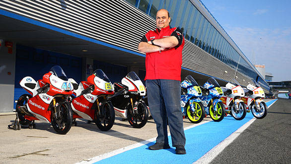 Mufaddal Choonia, CEO, Mahindra Racing with eight Mahindra MGP30 bikes