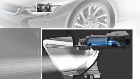 The laser diodes are positioned at the rear section of the assembly and are fired onto a set of mirrors which are located more towards the headlamps