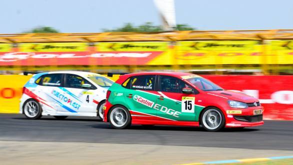 Angad Singh Matharoo wins Volkswagen Polo R Cup season opener Race winner Angad Singh Matharoo passes Lee Keshav