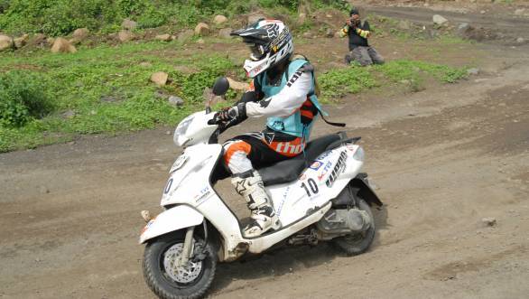 Overall winner in his second attempt at the rally - TVS Racing's R Nataraj astride his Wego