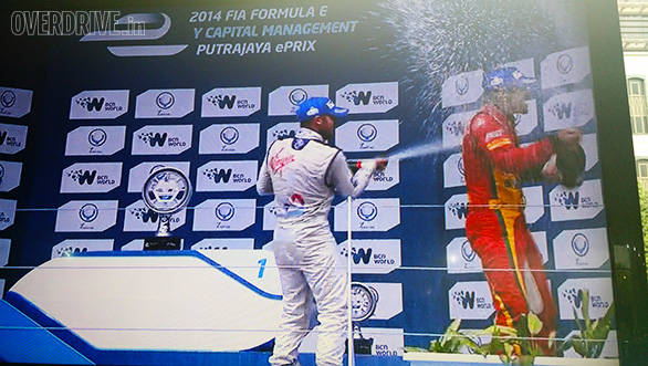 Sam Bird celebrating his victory with di Grassi