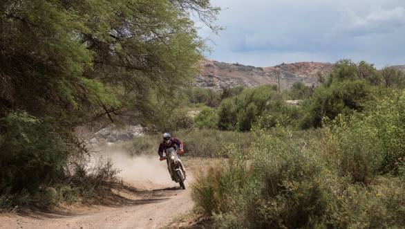 CS Santosh astride his KTM 450 Rally during the 2015 Dakar Rally
