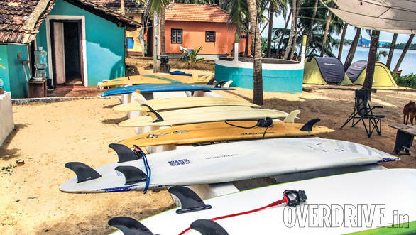 Surfboards resting after the morning session
