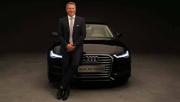 Mr. Joe King, Head, Audi India with the new Audi A6 Matrix. The car has been exceptionally priced at INR 49,50,000 ex-showroom New Delhi and Mumbai