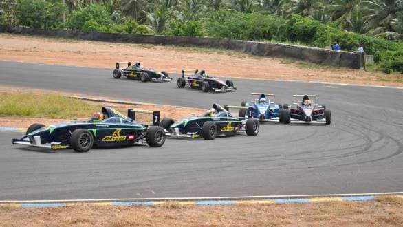 Sandeep Kumar (No 7) being chased by Vishnu Prasad (No 8) while Constantino Peroni and Akhil Rabindra fight for third