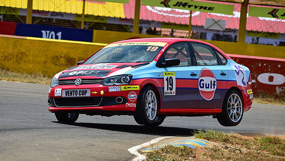 Sailesh Bolisetti pushing his car and himself in race 2 to cover some ground