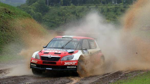 Tidemand en route his rally win at Hokkaido in the Team MRF Skoda Fabia S2000