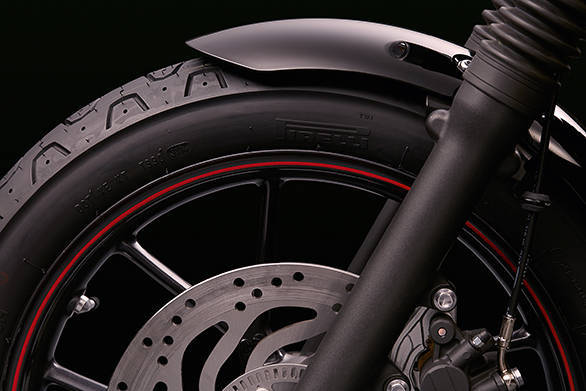 The 2016 Triumph Bonneville Street Twin wears alloy wheels, has ABS and traction control and modern, but retro-looking rubber too