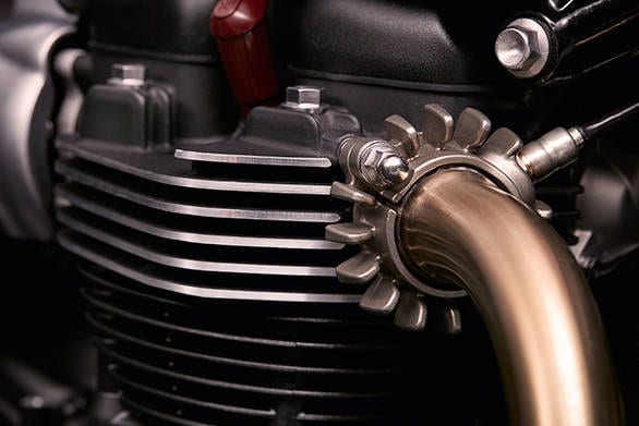 The finning is subtly different from the outgoing engine on the 2016 Triumph Bonneville. Triumph also paid a lot of attention to the routing of the exhaust - the previous generation had a distinctive kink that is now gone