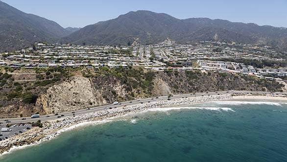 Pacific Coast Highway in Los Angeles at the Pacific Ocean waterfront.