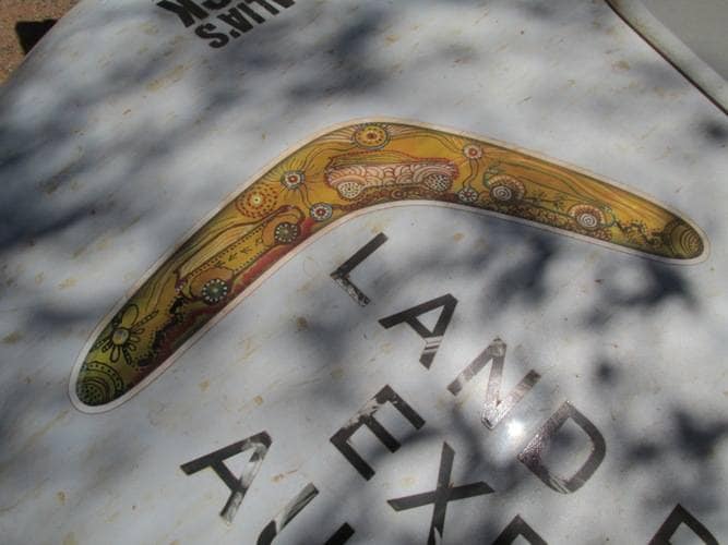 The logo was a boomerang with abroginal style paintings