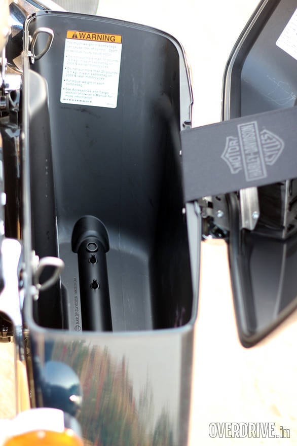 The Project Rushmore led to these Harley-Davidson Road King panniers that are far easier to use. A simple lever on the inner side, when unlocked, allows you to release and open the lid