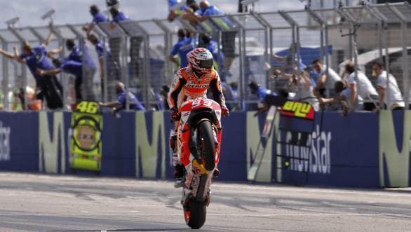 Marc Marquez celebrates his win at Aragon