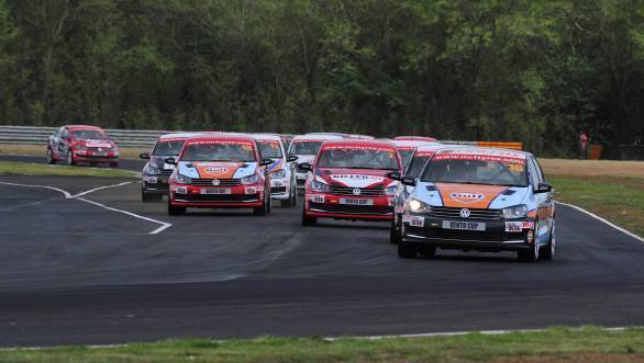 Karminder Pal Singh leads the pack during Race 1 of Round 3 of the 2016 Vento Cup