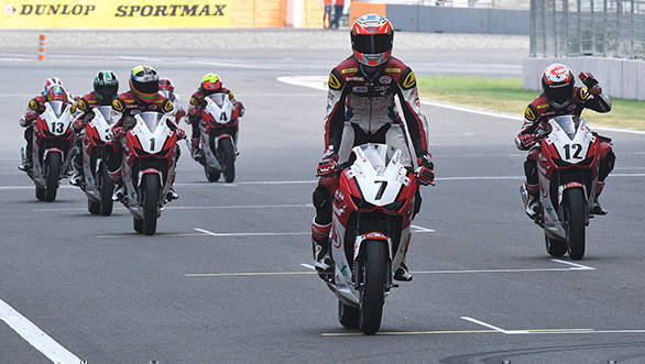 Broc Pearson (No.7) celebrating his win in the Asia Dream Cup (Oct 02)