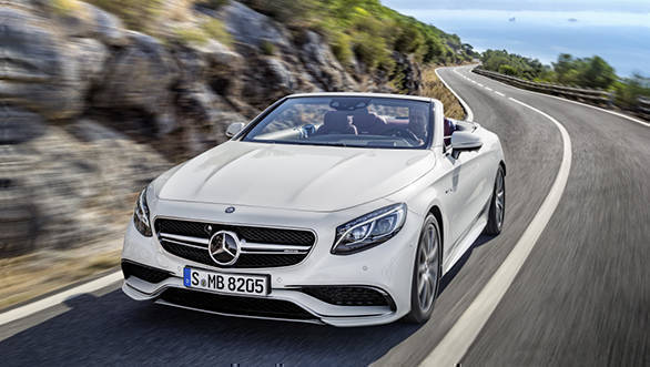 Preview: Mercedes-Benz S-Class Cabriolet to launch in India on November 9 Mercedes-AMG S 63 4MATIC Cabriolet; exterior: designo diamond white bright, interior: bengal red/black; Fuel consumption, combined (l/100 km): 10.4, CO2 emissions, combined (g/km): 244
