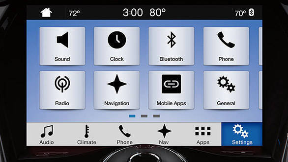 The Ford Endeavour debuts Sync 3 infotainment interface in India The setting menu provides access to customize all features of the user experience.