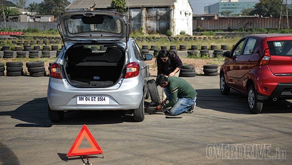 The Figo had a very clever jack which had a dedicated slot for the wheel spanner and fold-out crank