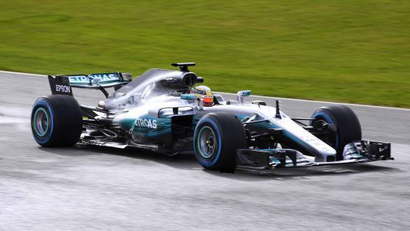 Lewis Hamilton put in the first laps in the W08 ahead of the media launch