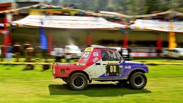 A competitor zooming past in the SSS (Super Special Stage) category on day 1 of the JK TYRE ARUNACHAL FESTIVAL OF SPEED 2017 in Dirrang today.