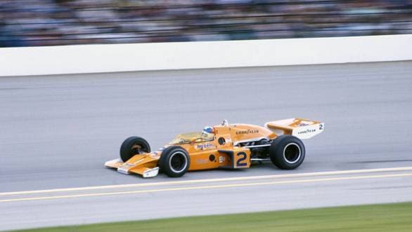 Johnny Rutherford at the wheel of his winning McLaren at the 1976 Indy 500