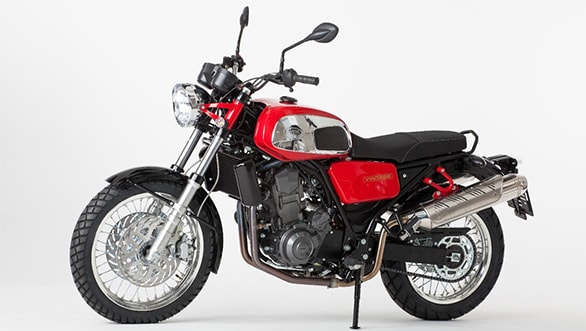 The red-chrome with contrasting matte grey finish of the engine looks more interesting than the black model 