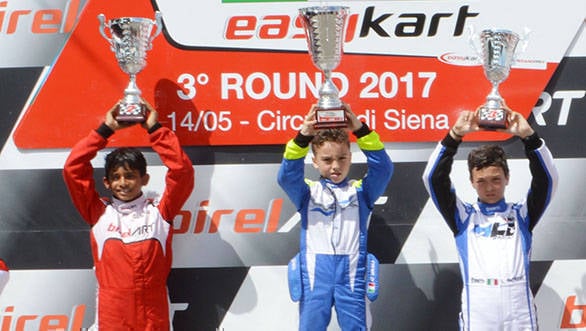 2017 Easykart Championship: Ruhaan Alva finishes second in Round 3 Ruhaan Alva (left) on podium (May 14)