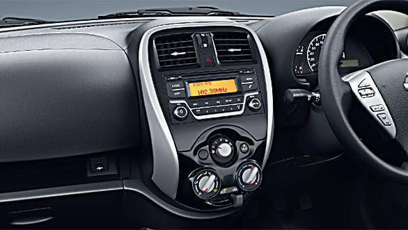 The center  console of the 2017 Nissan Micra facelift features a piano black finish