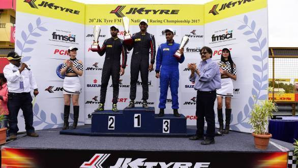 JK NRC Euro 17 podium Anindith Reddy, Vishnu Prasad, Nayan Chatterjee
