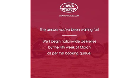 Jawa motorcycles to begin deliveries from March 25