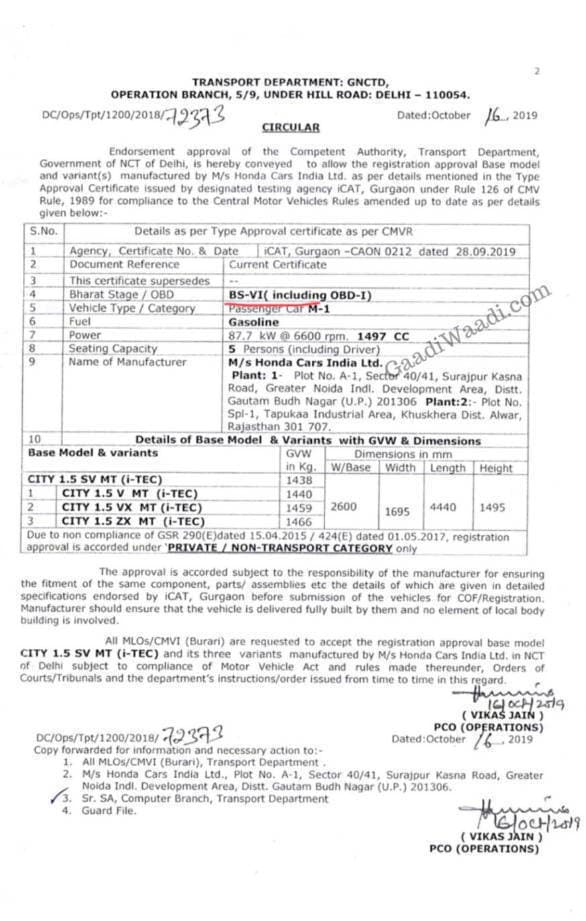 2019 Honda City petrol BSVI to launch soon